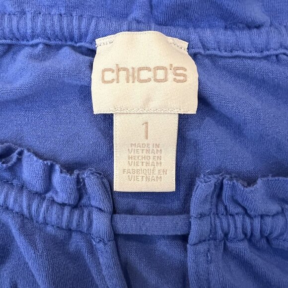 CHICO'S Top Size 1 Medium Periwinkle Cutout Ruffle Neck Womens Shirt Size‎ M - Picture 8 of 10
